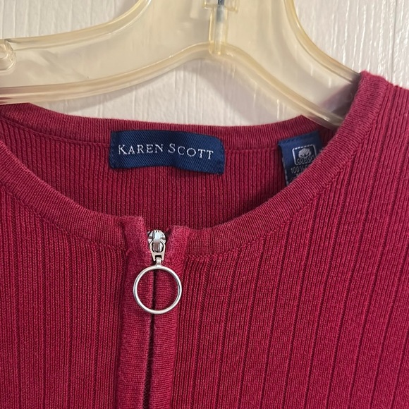 Karen Scott Red Cardigan Sweater with Ring Zipper - Picture 10 of 13